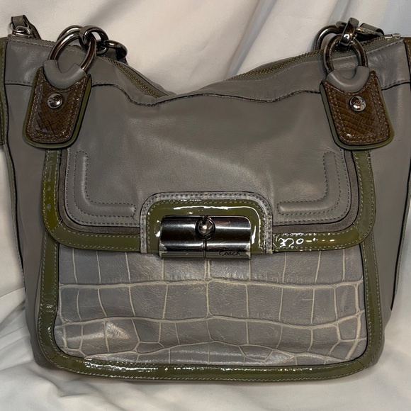 Coach Handbags - Coach Two-Tone Gray and Olive Shoulder Bag Kristen elevated shoulder